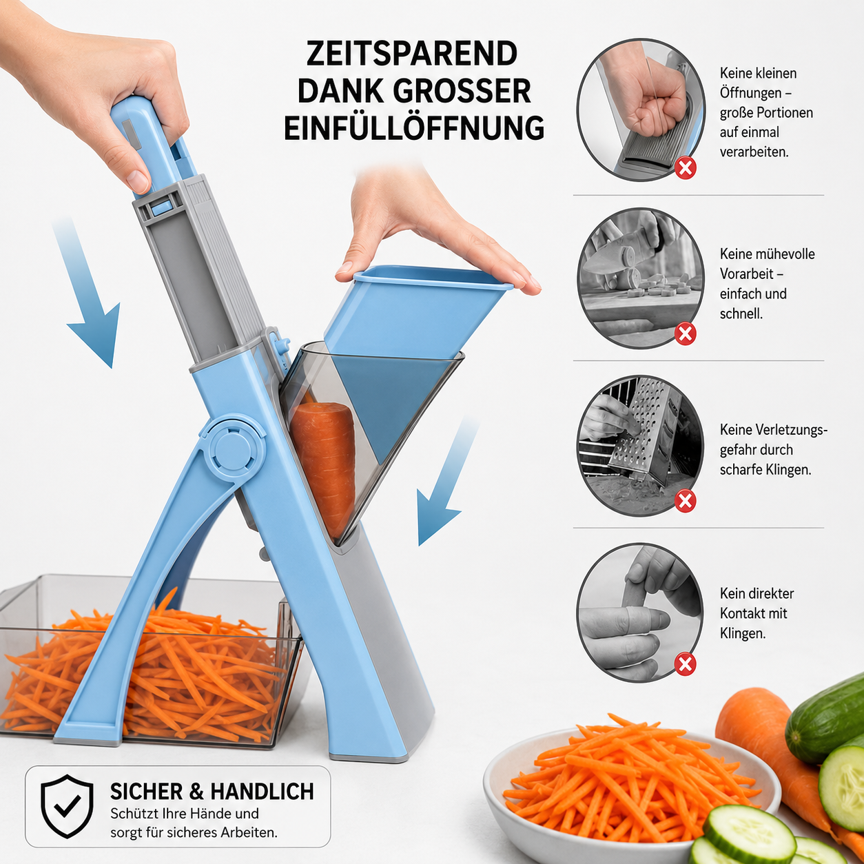 4-in-1 Vegetable Slicer - schneidet Gemüse schnell und gleichmäßig