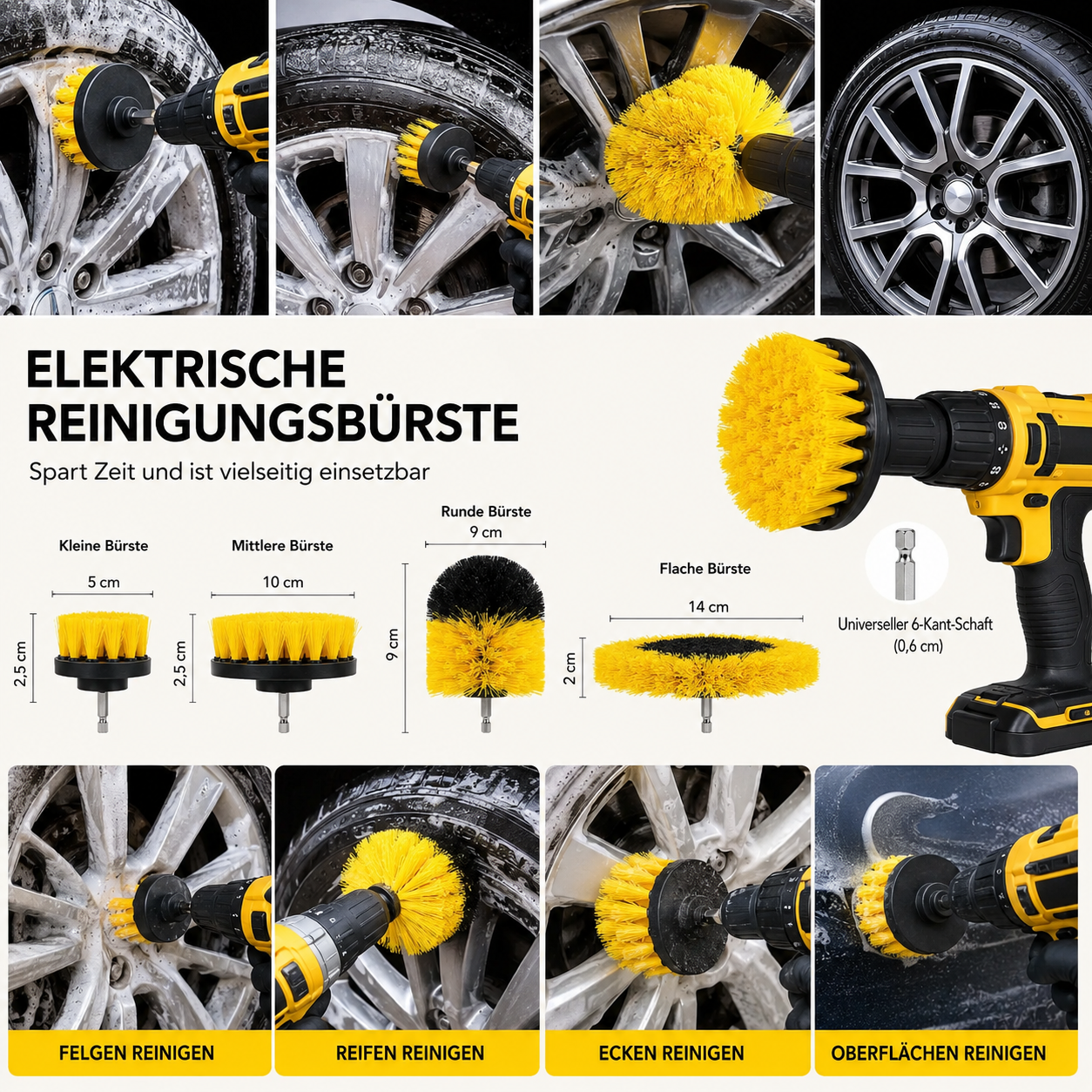 Multi Purpose Cleaning Brushes - Auto-Pflegeset für Felgen, Sitze & Cockpit