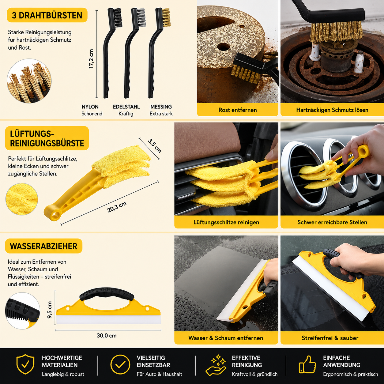 Multi Purpose Cleaning Brushes - Auto-Pflegeset für Felgen, Sitze & Cockpit